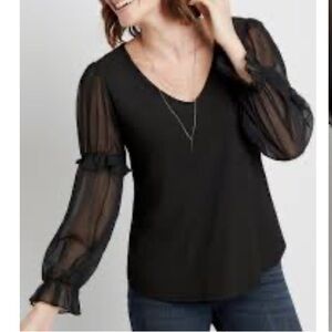 Maurices Black Blouse with Sheer Sleeves